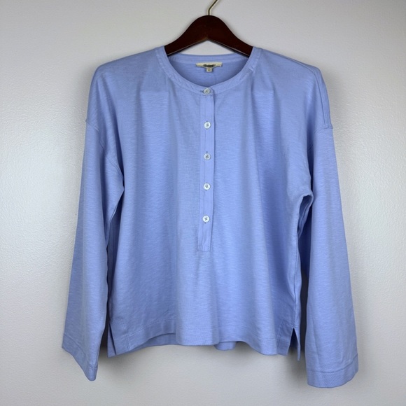 Madewell Relaxed Fit Cotton Blend Henley Long Sleeve Top Blue Size S NWT - Picture 1 of 6